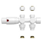 VANNE DE RADIATEUR - DESIGN - THERMOSTATIQUE - RACCORDEMENT MUR ET SOL - 1/2" mâleX16/2 M30 - BLANC BRILLANT