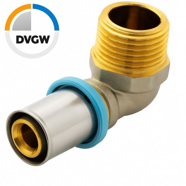 ERFU ELLEBOOG 90° M MEERLAAGSE CRIMP 20 MM X 1/2M – DVGW GECERTIFICEERD, MULTI-PROFIEL U/H/TH