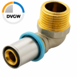 Erfu Meerlagen persknie 90° buitendraad 16 mm x 1/2" buitendraad â DVGW-gecertificeerd, geschikt voor U-, H- en TH-profiel