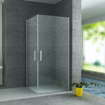 ALONI SHOWER ENCLOSURE CORNER ENTRY WITH 2 PIVOT DOORS - DOORS OPEN INWARDS AND OUTWARDS - WITH ANTI-CALCAIRE TREATMENT - REVERSIBLE - 6MM SAFETY GLASS - 80X80X190 CM - Chrome - CLEAR GLASS