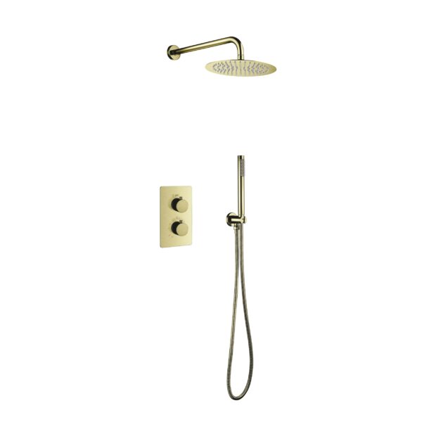 ALONI ENSEMBLE DE DOUCHE THERMOSTATIQUE ENCASTRÉ AVEC POMME DE DOUCHE PLUIE (Ø25CM) - OR BROSSÉ