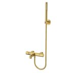 ALONI BATH AND SHOWER MIXER - THERMOSTATIC - WITH 150 CM SHOWER HOSE, SHOWERHEAD, AND WALL HOLDER - BRUSHED GOLD