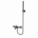 ALONI BATH AND SHOWER MIXER - THERMOSTATIC - WITH 150 CM SHOWER HOSE, SHOWERHEAD, AND WALL HOLDER - Gunmetal
