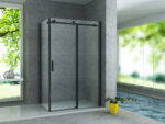 CABINE DE DOUCHE ALONI AVEC PORTE COULISSANTE ET PANNEAU LATÉRAL - AVEC TRAITEMENT ANTI-CALCAIRE - RÉVERSIBLE - VERRE DE SÉCURITÉ 8MM - 90X120X195 CM - NOIR MAT - VERRE CLAIR