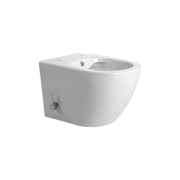 DARLO WALL-HUNG TOILET WITH BIDET - RIMLESS - WITH HOT AND COLD WATER BIDET TAP - WITHOUT SEAT - COMPACT 49 CM - Blanc brillant