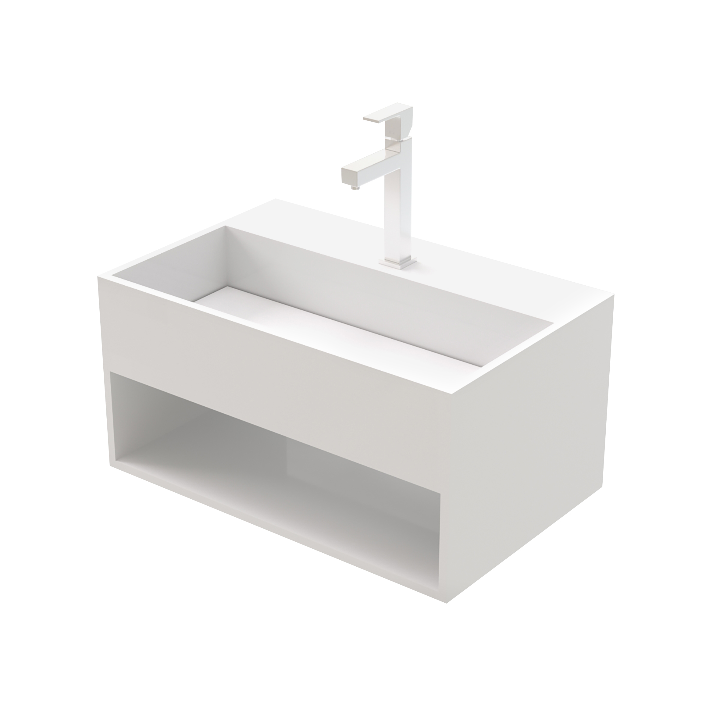 LAVABO SOLID SURFACE AVEC DRAIN CACHÉ ET DÉCOUPE (50X32,4X25CM) - BLANC MAT