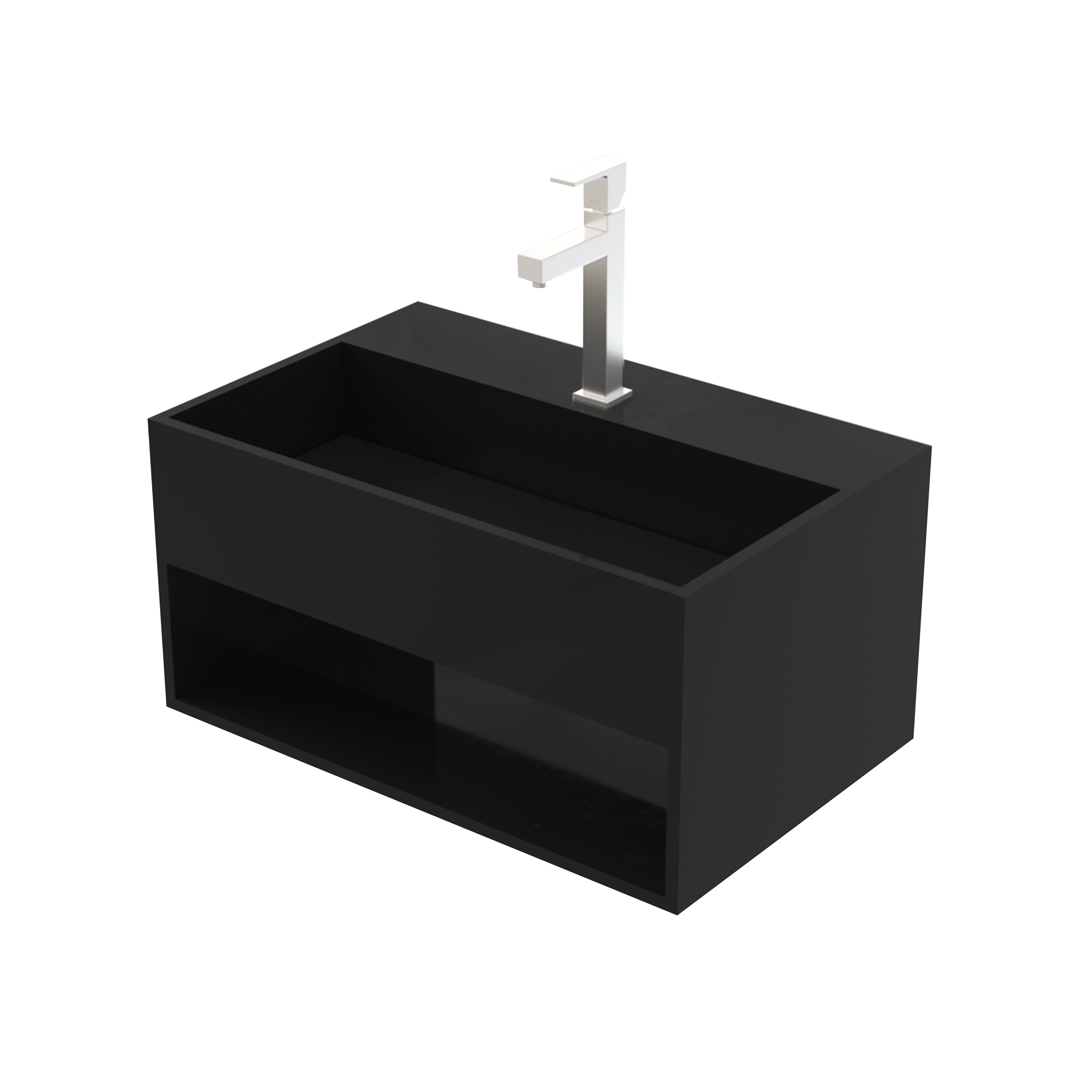 LAVABO SOLID SURFACE AVEC DRAIN CACHÉ ET DÉCOUPE (50X32,4X25CM) - NOIR MAT