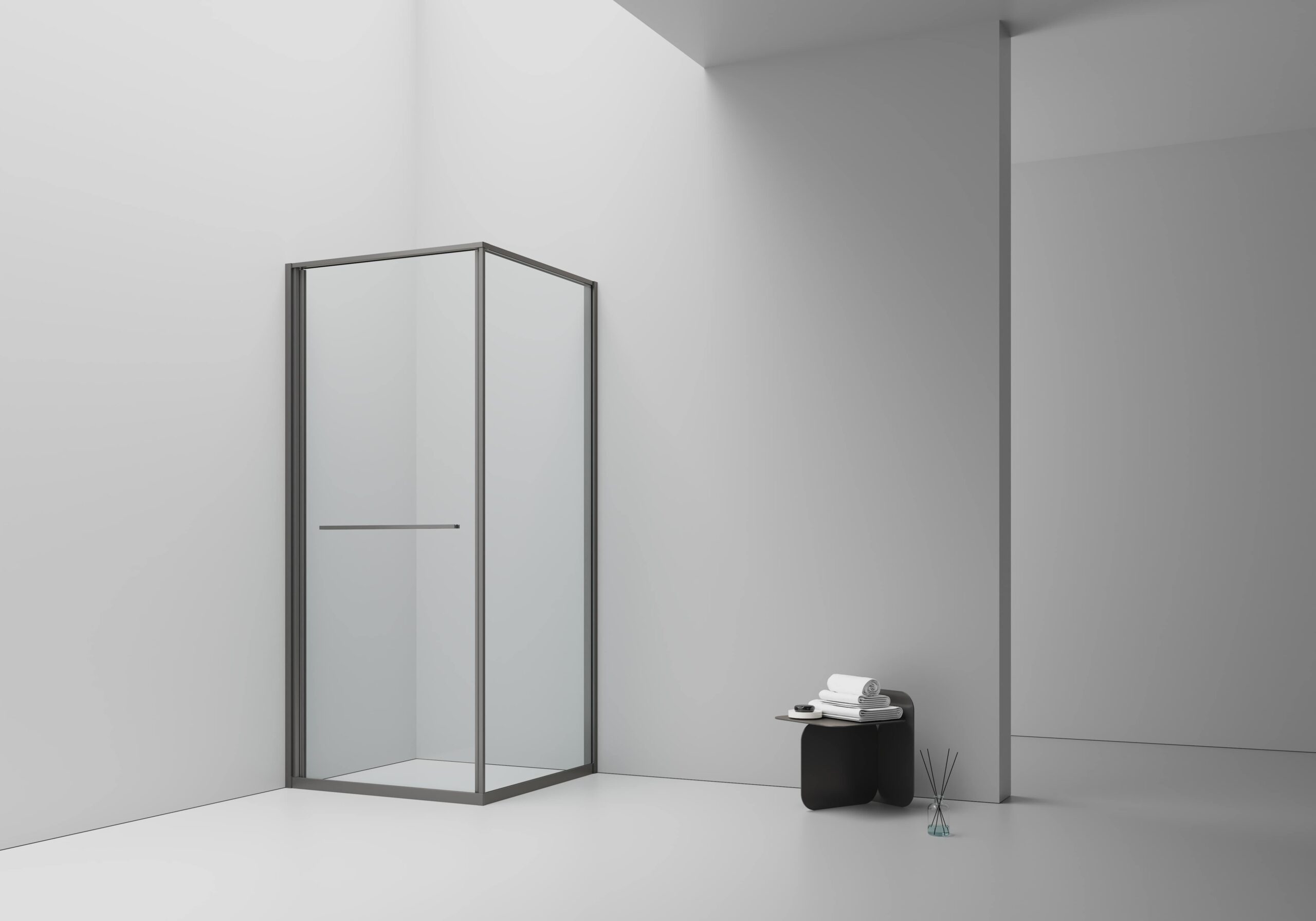 CABINE DE DOUCHE INSLIDE - PORTE COULISSANTE ET PANNEAU LATÉRAL OUVRANT VERS L'INTÉRIEUR - GAIN DE PLACE - RÉVERSIBLE - VERRE DE SÉCURITÉ 6MM - 90X90X200 CM - Gunmetal - VERRE CLAIR