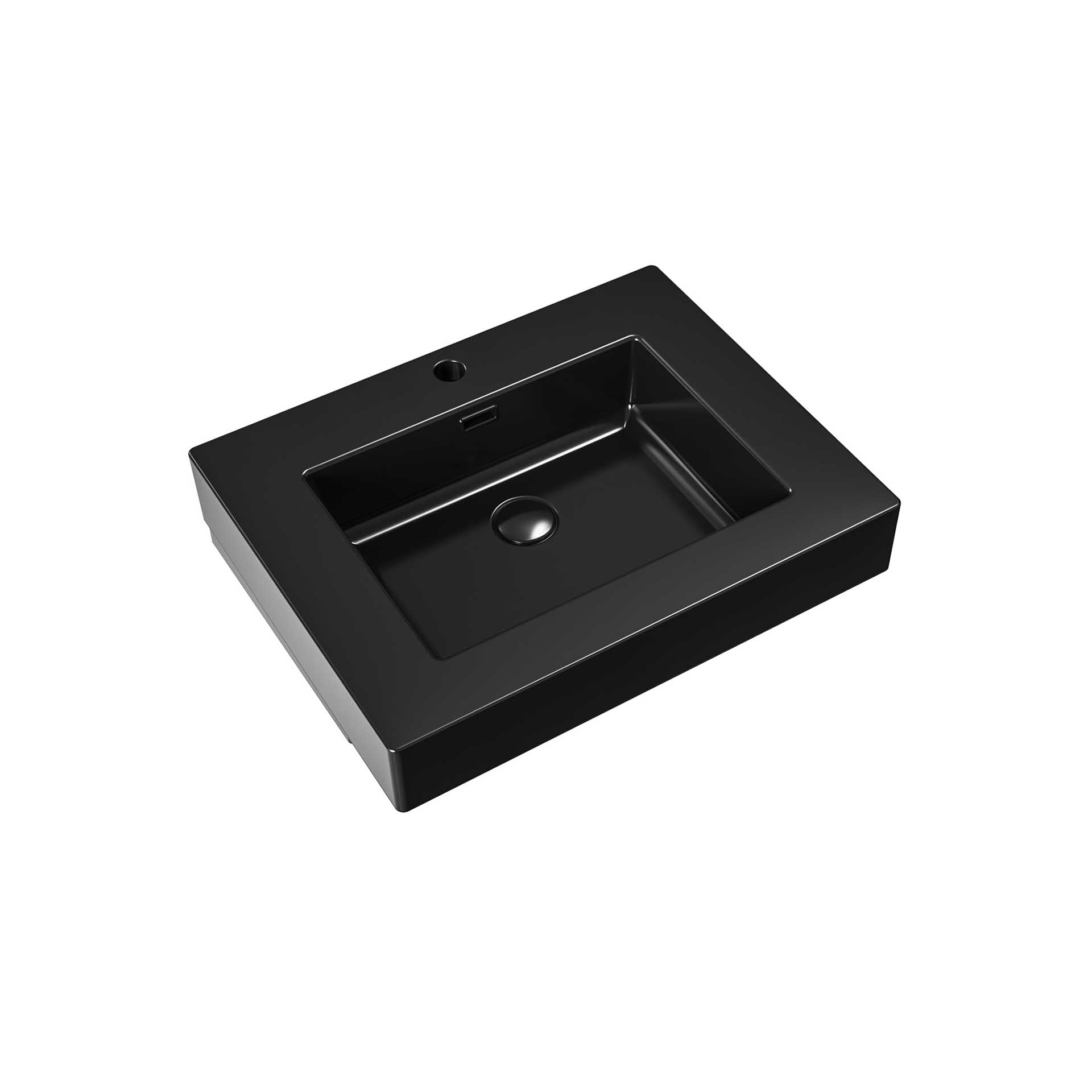 LAVABO ALONI - 1 VASQUE - AVEC TROP-PLEIN - 1 TROU POUR ROBINETERIE - MARBRE ARTIFICIEL - 60X10X46 CM - NOIR MAT