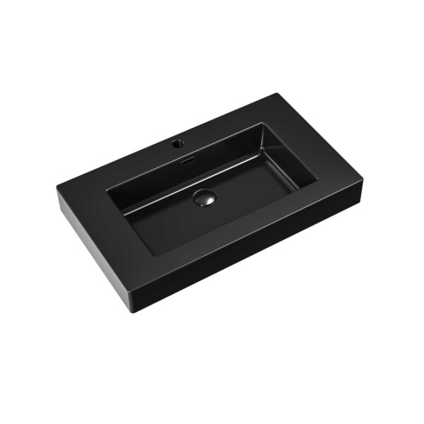 LAVABO ALONI - 1 VASQUE - AVEC TROP-PLEIN - 1 TROU POUR ROBINETERIE - MARBRE ARTIFICIEL - 80X10X46 CM - NOIR MAT