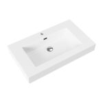 LAVABO ALONI - 1 VASQUE - AVEC TROP-PLEIN - 1 TROU POUR ROBINETERIE - MARBRE ARTIFICIEL - 80X10X46 CM - BLANC BRILLANT