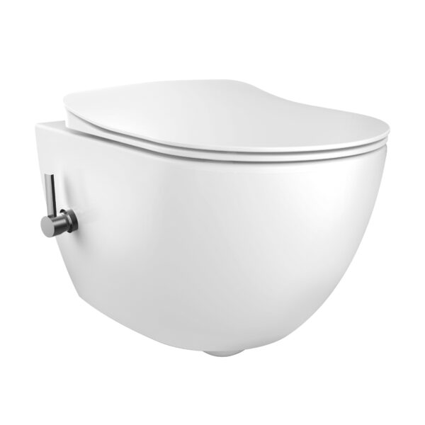 CREAVIT FREE WALL-HUNG TOILET WITH BIDET – RIMLESS – WITH BIDET TAP COLD & HOT WATER – WITHOUT SEAT – Blanc brillant