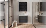 HAYAT MIRROR CABINET – 2 ASYMMETRICAL, SINGLE-SIDED MIRROR DOORS – 4 HEIGHT-ADJUSTABLE SHELVES – 60X70X15 CM – MATT BLACK - Image 4