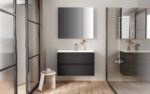 HAYAT MIRROR CABINET – 2 ASYMMETRICAL, SINGLE-SIDED MIRROR DOORS – 4 HEIGHT-ADJUSTABLE SHELVES – 80X70X15 CM – MATT BLACK - Image 4