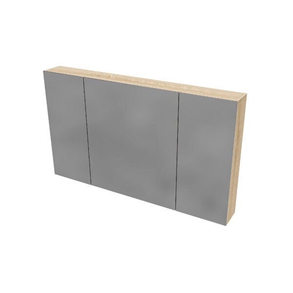 HAYAT MIRROR CABINET – 3 ASYMMETRICAL, SINGLE-SIDED MIRROR DOORS – 6 HEIGHT-ADJUSTABLE SHELVES – 120X70X15 CM – OAK