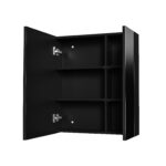 HAYAT MIRROR CABINET – 2 ASYMMETRICAL, SINGLE-SIDED MIRROR DOORS – 4 HEIGHT-ADJUSTABLE SHELVES – 60X70X15 CM – MATT BLACK - Image 2