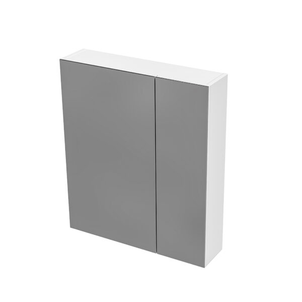 ARMOIRE MIROIR HAYAT - 2 PORTES MIROIR ASYMÉTRIQUES SIMPLES FACE - 4 ÉTAGÈRES RÉGLABLES EN HAUTEUR - 60X70X15CM - BLANC BRILLANT