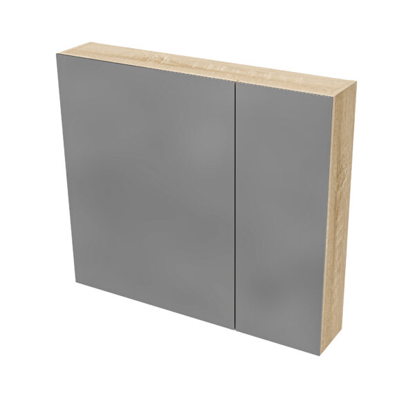 HAYAT SPIEGELKAST - 2 ASYMMETRISCHE, ENKELZIJDIGE SPIEGELDEUREN - 4 IN HOOGTE VERSTELBARE PLANKEN - 80X70X15CM - EIKEN