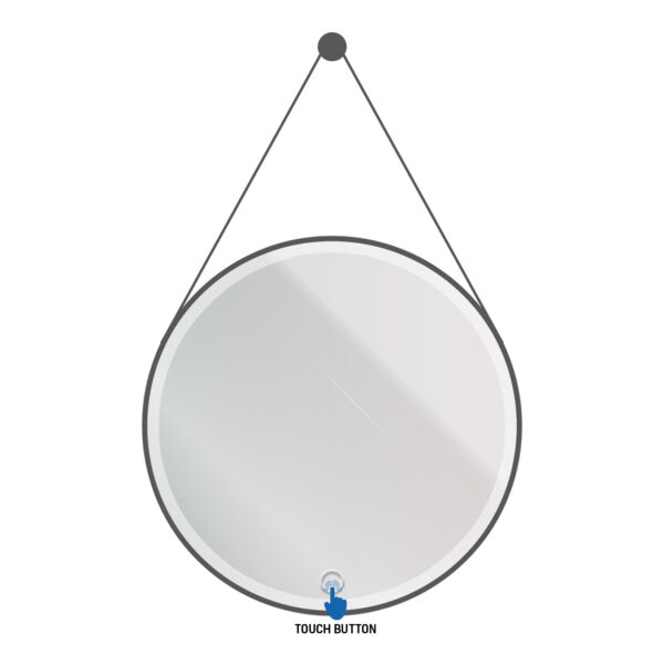 MIROIR LED ROND ALONI AVEC SANGLE (Ø80CM) NOIR MAT