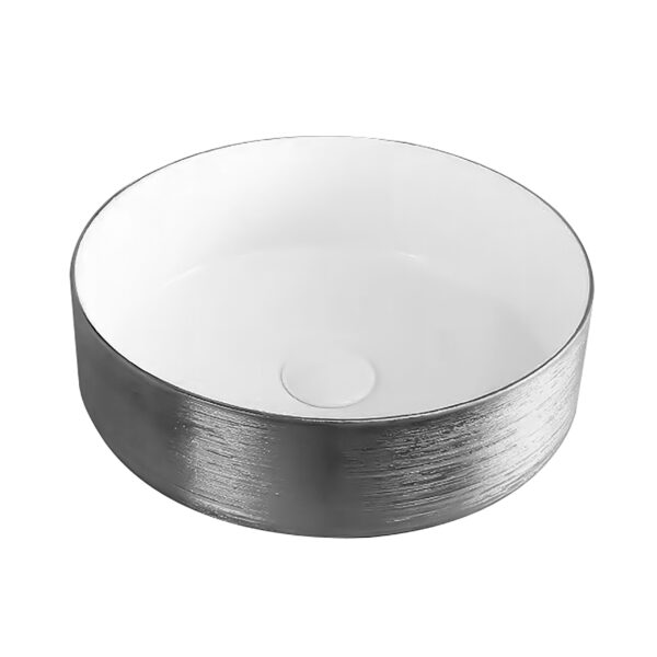 LAVABO ALONI TURO AVEC RELIEF - COMPTOIR - SANS TROP-PLEIN - SANS TROU POUR ROBINETERIE - CÉRAMIQUE - 36X12X36 CM - ARGENT/BLANC BRILLANT