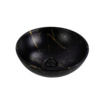 ALONI TIVRA WASHBASIN – COUNTERTOP – Sans trop-plein – WITHOUT TAP HOLE – WITH CLICK-CLACK WASTE – Céramique – 38X13X38 CM – BLACK/GOLD MARBLE