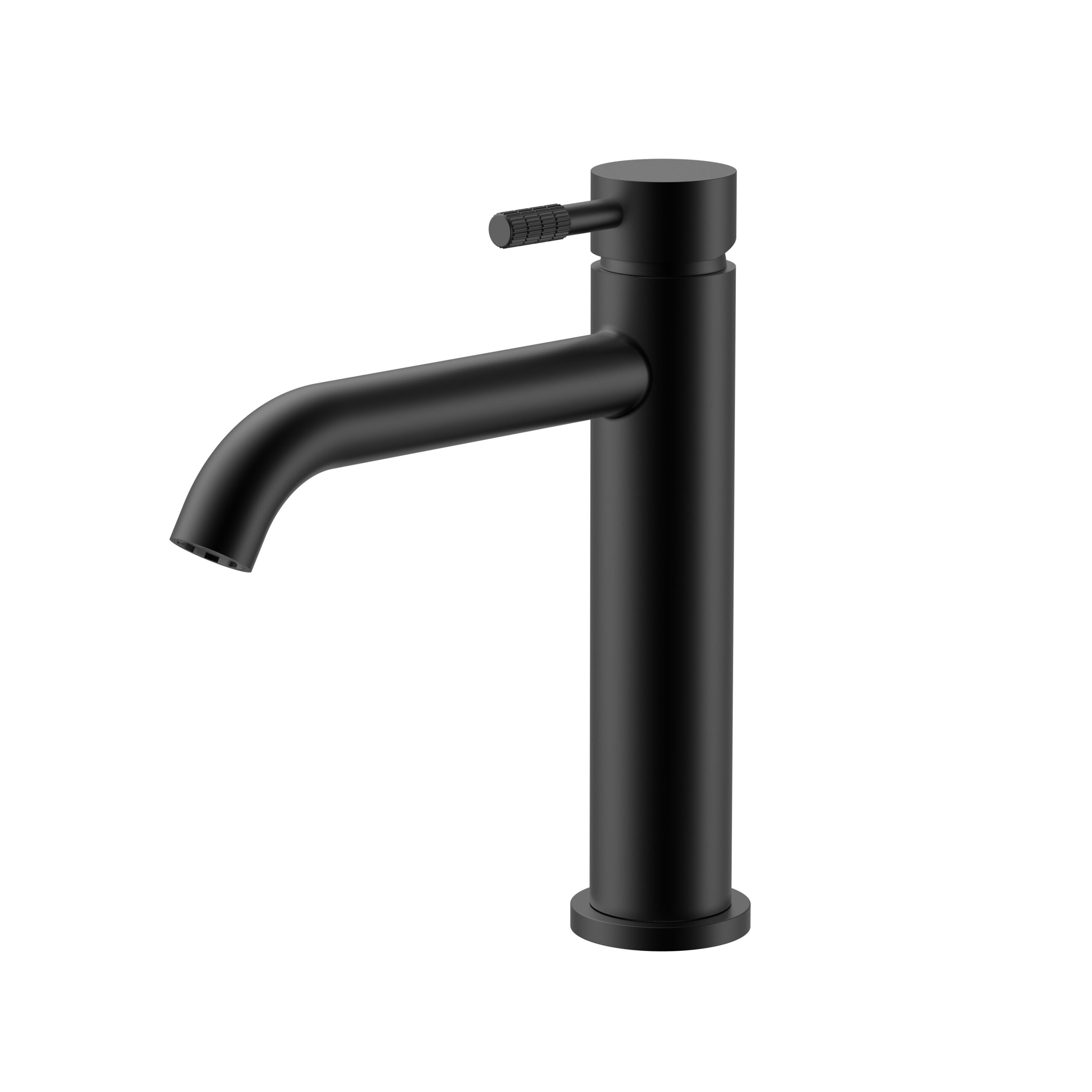 PRM1011-MB-3.jpg STRIA BASIN MIXER – COLD START – REFINED RIBBED HANDLE – WITHOUT WASTE – MATT BLACK (PVD) - Image 1