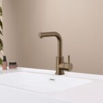 STRIA BASIN/KITCHEN MIXER – STRAIGHT SWIVEL SPOUT – COLD START – REFINED RIBBED HANDLE – WITHOUT WASTE – BROWN BRONZE (PVD) - Image 2