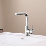 STRIA BASIN/KITCHEN MIXER – STRAIGHT SWIVEL SPOUT – COLD START – REFINED RIBBED HANDLE – WITHOUT WASTE – CHROOM - Afbeelding 2