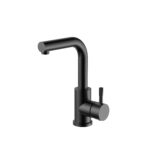 STRIA BASIN/KITCHEN MIXER – STRAIGHT SWIVEL SPOUT – COLD START – REFINED RIBBED HANDLE – WITHOUT WASTE – MATT BLACK (PVD)