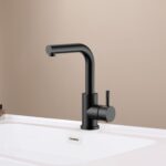STRIA BASIN/KITCHEN MIXER – STRAIGHT SWIVEL SPOUT – COLD START – REFINED RIBBED HANDLE – WITHOUT WASTE – MATT BLACK (PVD) - Image 2