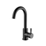 MITIGEUR DE LAVABO STRIA - BEC COURBE - PIVOTANT - DÉMARRAGE À FROID - POIGNÉE À TEXTURE NETTOYÉE RAFFINÉE - SANS VIDAGE - NOIR MAT (PVD)