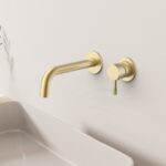 STRIA FINISHE SET BASIN MIXER – COLD START – CONCEALED – REFINED RIBBED HANDLE – WITHOUT WASTE – BRUSHED GOLD - Image 2