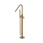 MITIGEUR DE BAIGNOIRE STRIA - AUTOPORTANT - THERMOSTATIQUE - AVEC DOUCHETTE ET FLEXIBLE DE DOUCHE - BOUTONS À TEXTURE NERVURÉE - BRONZE BRUN (PVD)