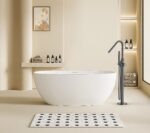 STRIA BATH MIXER – FREESTANDING – THERMOSTATIC – WITH HAND SHOWER AND HOSE – REFINED RIBBED HANDLES – GUNMETAL (PVD) - Image 2