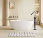 STRIA BATH MIXER – FREESTANDING – THERMOSTATIC – WITH HAND SHOWER AND HOSE – REFINED RIBBED HANDLES – MATT BLACK (PVD) - Image 2