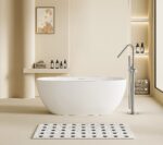 STRIA BATH MIXER – FREESTANDING – THERMOSTATIC – WITH HAND SHOWER AND HOSE – REFINED RIBBED HANDLES – BRUSHED STAINLESS STEEL - Image 2