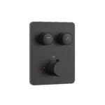 STRIA SHOWER MIXER – 2-WAY – THERMOSTATIC – REFINED RIBBED PUSH BUTTONS – WITH BUILT-IN BOX AND TRIM SET – RECTANGULAR – MATT BLACK (PVD)