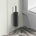 STRIA TOILET BRUSH WITH HOLDER – WALL-MOUNTED OR FREESTANDING – REFINED RIBBED HANDLE – INCLUDES PLASTIC INNER CONTAINER – MATT BLACK (PVD) - Image 2