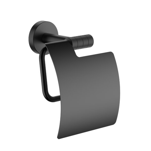 STRIA TOILET ROLL HOLDER WITH LID – REFINED RIBBED STRUCTURE – MATT BLACK (PVD)