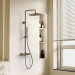 STRIA RAIN SHOWER SET – THERMOSTATIC – COOL TOUCH – 30 CM OVERHEAD SHOWER HEAD – EXPOSED INSTALLATION – REFINED RIBBED KNOBS – BROWN BRONZE (PVD) - Image 2