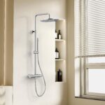 STRIA RAIN SHOWER SET – THERMOSTATIC – COOL TOUCH – 30 CM OVERHEAD SHOWER HEAD – EXPOSED INSTALLATION – REFINED RIBBED KNOBS – CHROME - Image 2