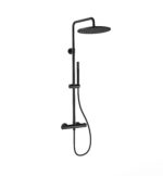 STRIA RAIN SHOWER SET – THERMOSTATIC – COOL TOUCH – 30 CM OVERHEAD SHOWER HEAD – EXPOSED INSTALLATION – REFINED RIBBED KNOBS – MATT BLACK (PVD)