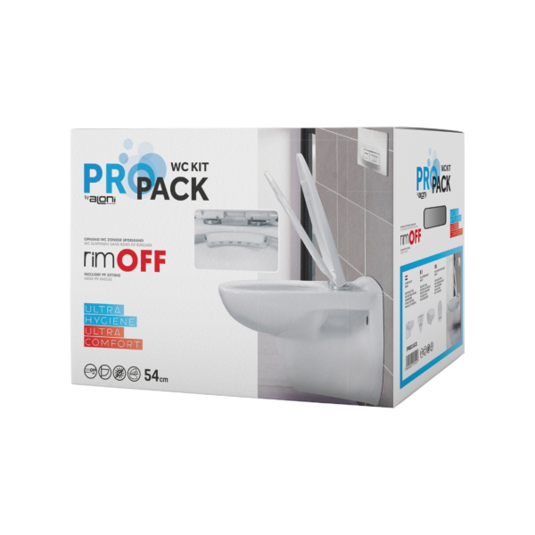 ALONI PRO WALL-HUNG TOILET - RIMLESS - WITH SEAT - THERMOPLAST (PP) - SOFTCLOSE - QUICK RELEASE - 35.5X41X54.5 CM - GLOSSY WHITE