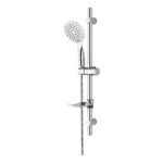 ALONI SLIM SHOWER SLIDE BAR SET COMPLETE – WITH SHOWER HEAD, METAL SHOWER HOSE AND SOAP HOLDER – CHROME
