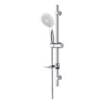 ALONI SLIM SHOWER SLIDE BAR SET COMPLETE – WITH SHOWER HEAD, METAL SHOWER HOSE AND SOAP HOLDER – CHROME