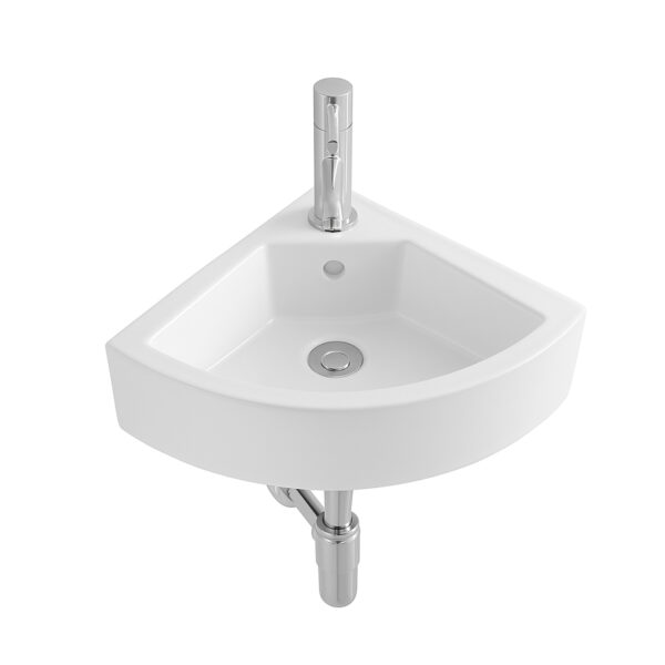 ALONI ZAREO CORNER HAND WASHBASIN – WITH OVERFLOW – Avec trou de robinetterie – Céramique – 32.5X32.5X13 CM – Blanc brillant