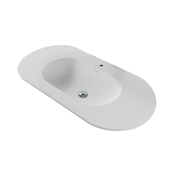 BEGONIA WASTAFEL - 1 BASIN - MET OVERLOOP - 1 KRAANGAT - KUNSTMATIG MARMER - 100X1,2X52,5 CM - MAT WIT