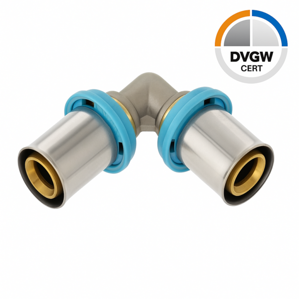 Erfu 90° multi-layer crimp elbow 26 mm x 26 mm equal bend â DVGW certified, multi-profile U/H/TH