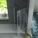 ALONI SHOWER ENCLOSURE WITH PIVOT DOOR, FIXED PANEL AND SIDE PANEL - WITH ANTI-CALCAIRE TREATMENT - REVERSIBLE - 8MM SAFETY GLASS - 80X80X195 CM - Chrome - CLEAR GLASS – Image 2