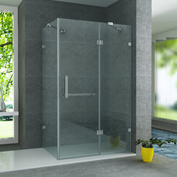 CABINE DE DOUCHE ALONI AVEC PORTE BATTANTE, PANNEAU FIXE ET PANNEAU LATÉRAL - AVEC TRAITEMENT ANTI-CALCAIRE - RÉVERSIBLE - VERRE DE SÉCURITÉ 8MM - 80X120X195 CM - CHROME - VERRE CLAIR